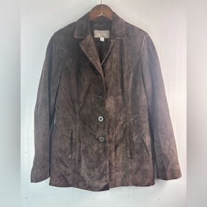 Croft & Barrow S Dark Chocolate Lightweight Suede Leather Blazer Jacket